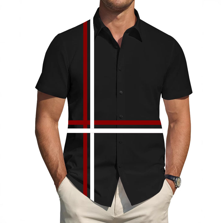 Men's short-sleeve shirt with dynamic line pattern and elegant fit Lisslune