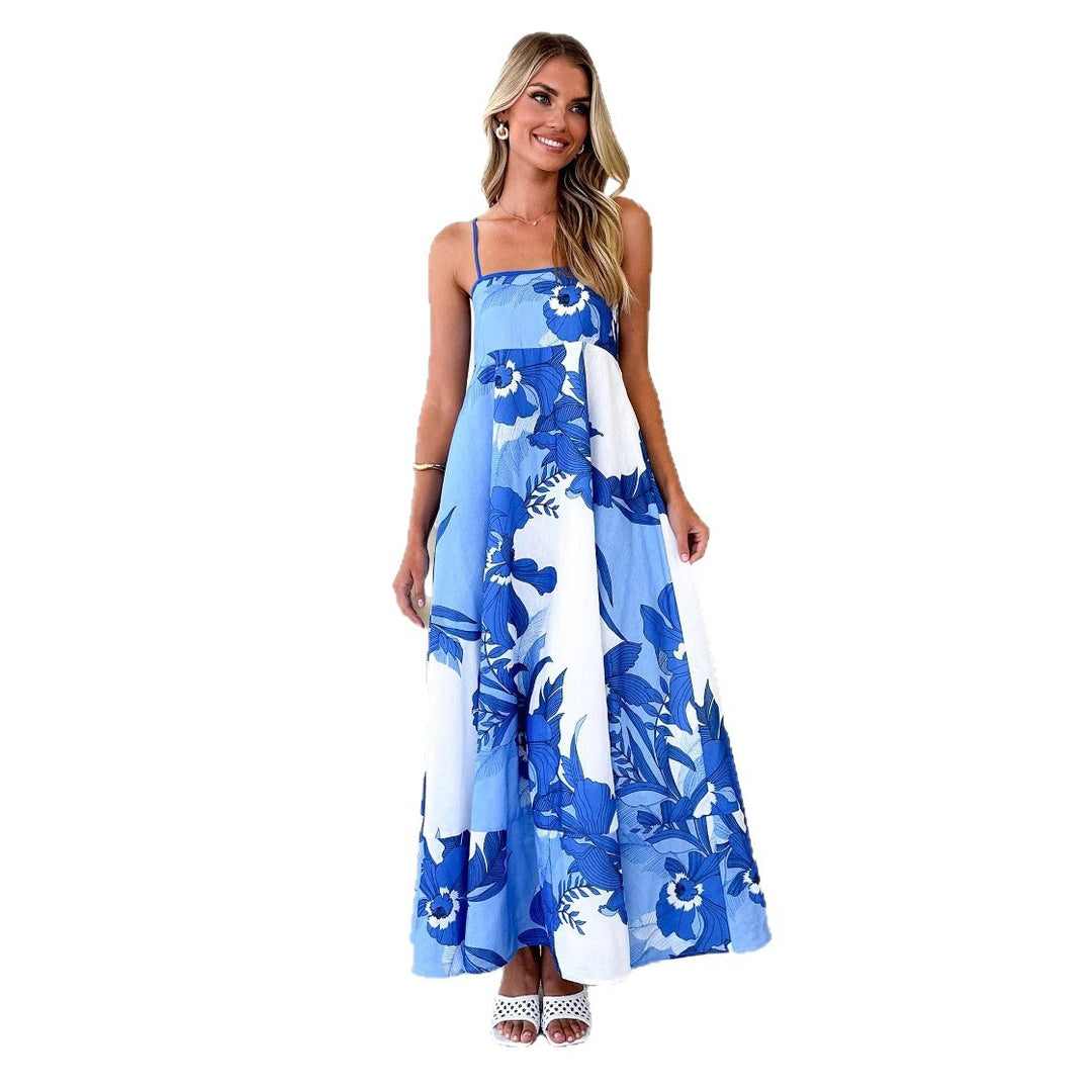 Women's maxi dress with playful floral design and cut-out details