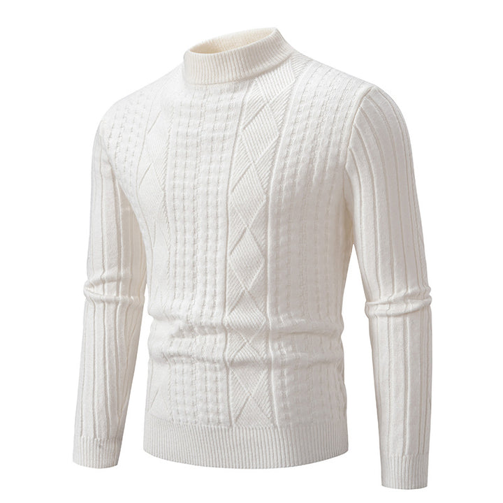 Men's chunky knit sweater with modern cable pattern and high collar Lisslune