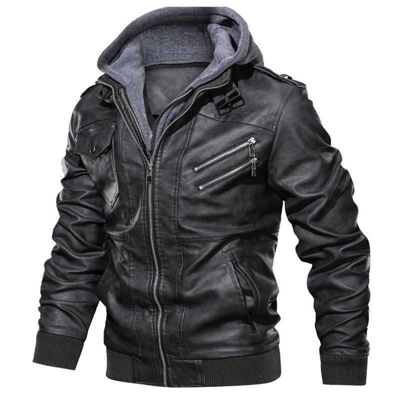 Men's fluffy synthetic leather jacket with hoodie Lisslune