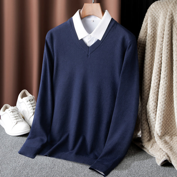 Men's Pullover with V-Neck and Fine Knit Structure Lisslune