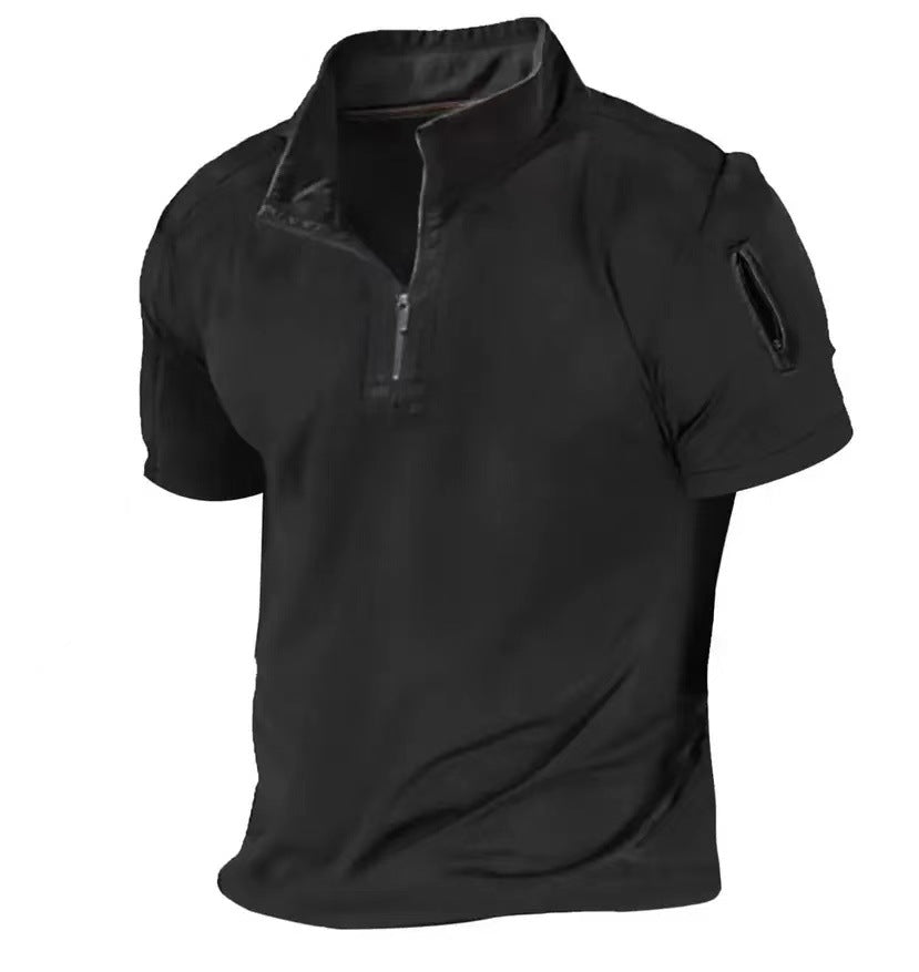 Men's short-sleeve shirt with creative stand-up collar and practical zip pocket Lisslune