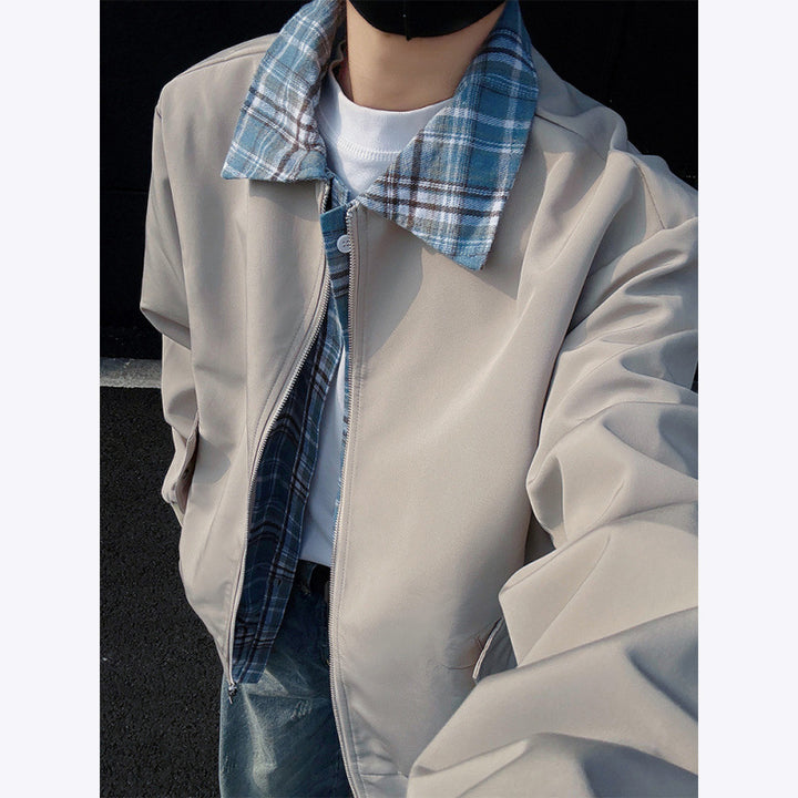 Men's stylish bomber jacket with checked stand-up collar Lisslune