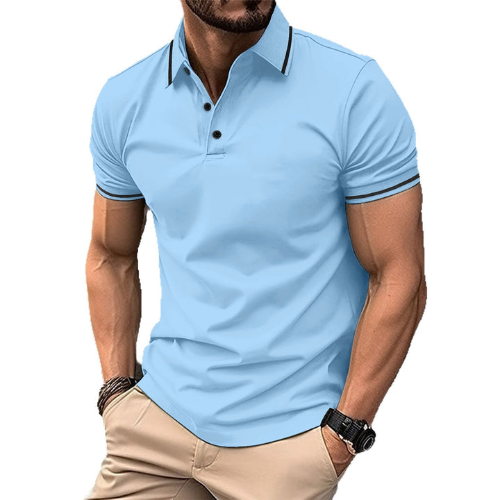 Men's Elegant Polo Shirt with Decorative Contrast Details and Breathable Fabric Quality Lisslune