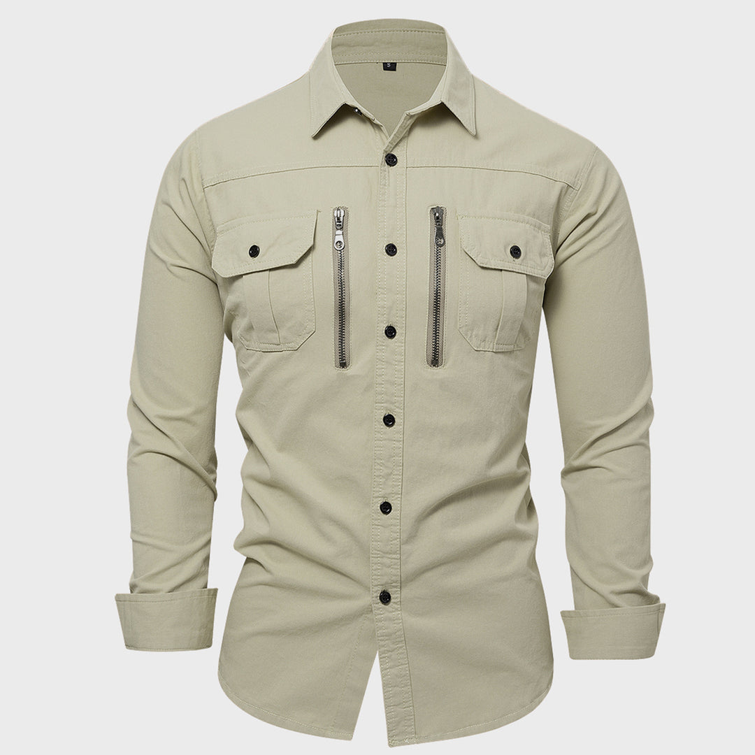 Men's cotton shirt with zipper and chest pockets Lisslune