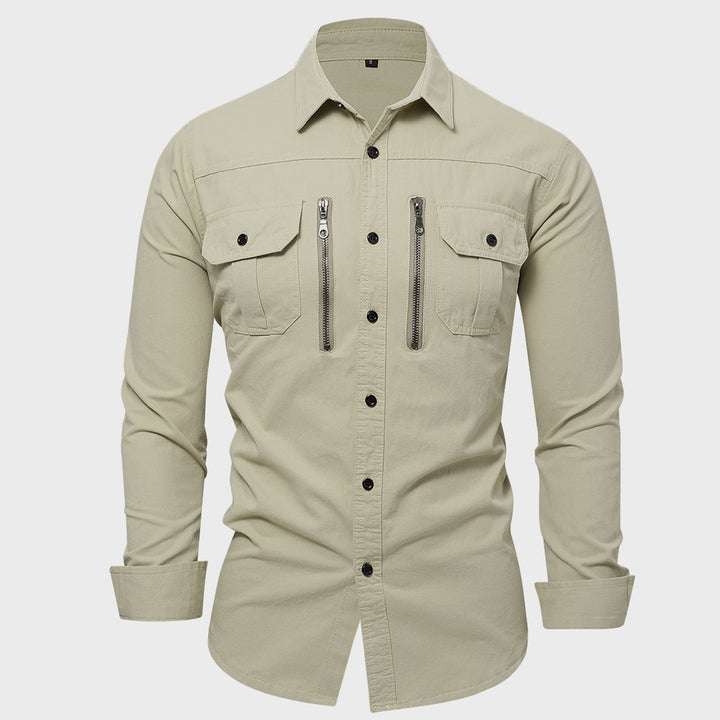 Men's cotton shirt with zipper and chest pockets Lisslune