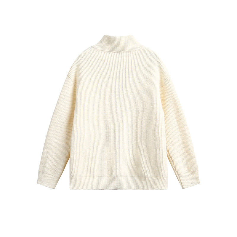 Men's chunky knit jacket with high collar and full zip Lisslune