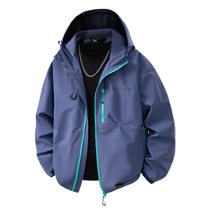 Men's Waterproof Outdoor Jacket with Adjustable Hood and Practical Zip Pockets Lisslune