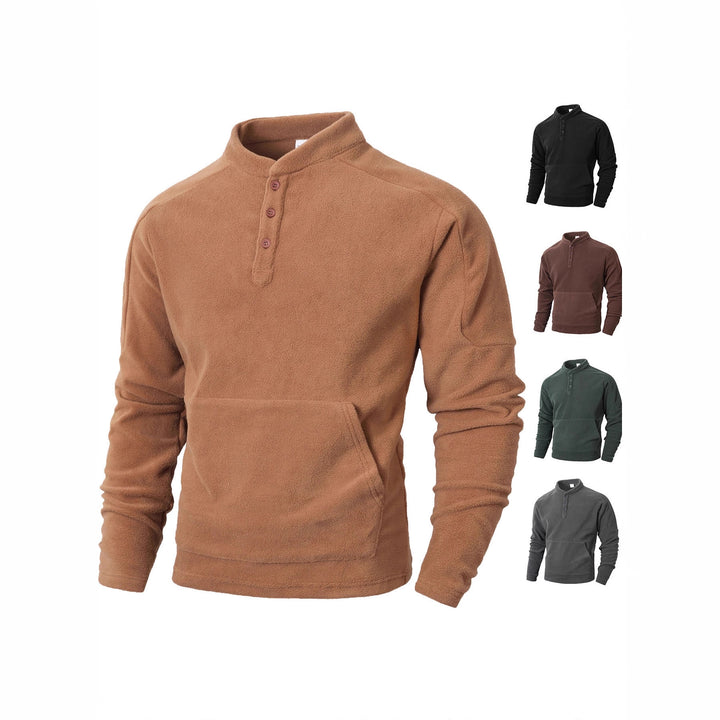 Men's fleece pullover with fashionable stand-up collar and practical buttons Lisslune