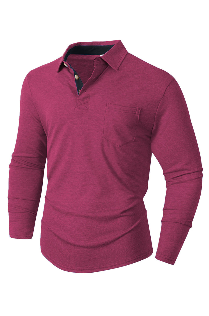 Men's casual long sleeve polo with innovative collar design and practical chest pocket Lisslune