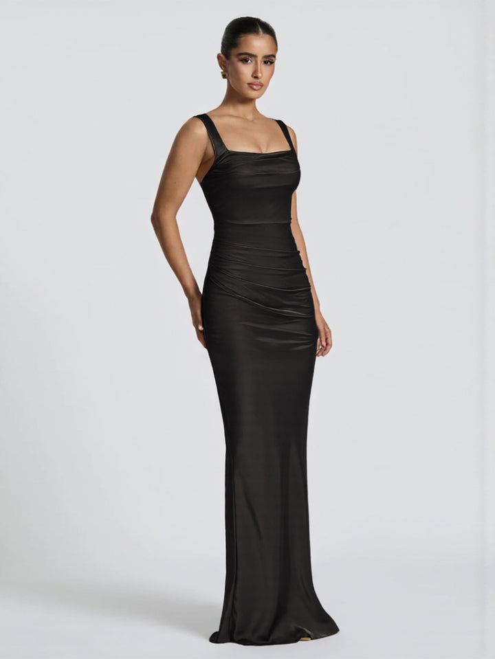 Damen Elegantes Satin-Maxi-Kleid mit figurschmeichelndem Design Lisslune