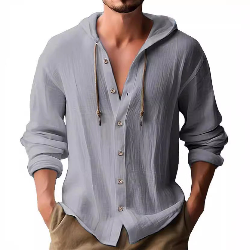Men's casual hoodie shirt with button placket and textured design Lisslune