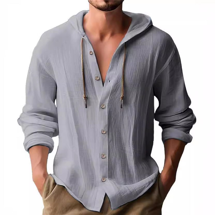 Men's casual hoodie shirt with button placket and textured design Lisslune