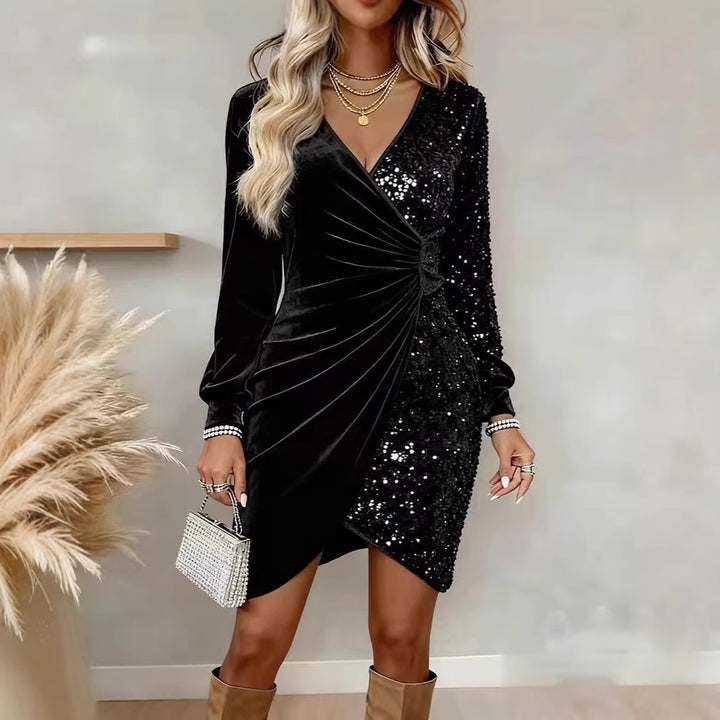Damen Glamouröses Wickelkleid mit Pailletten und schimmernden Details Lisslune