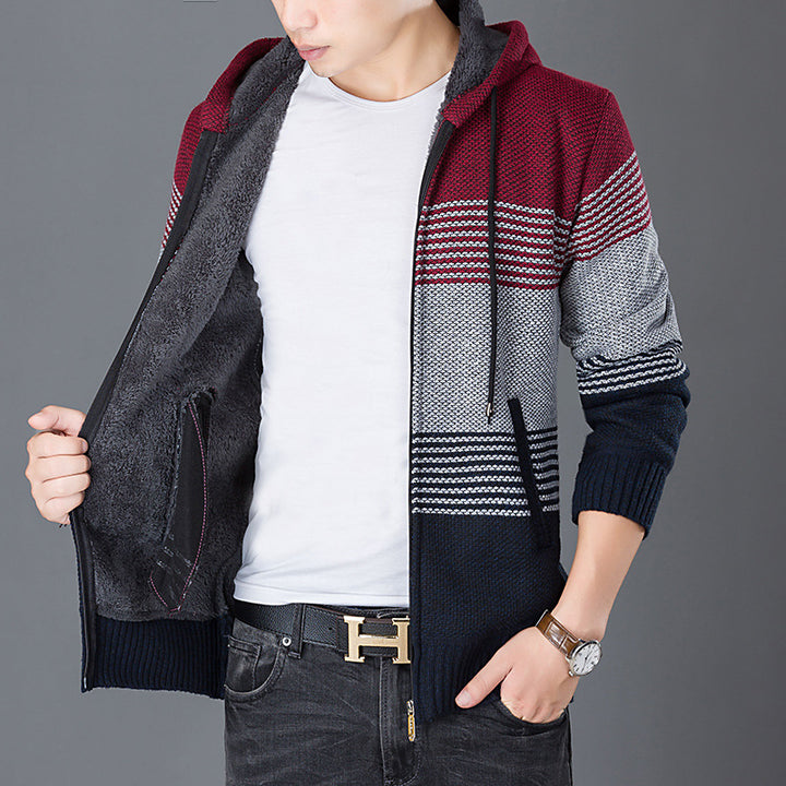 Men's cardigan with hood and modern block stripes Lisslune