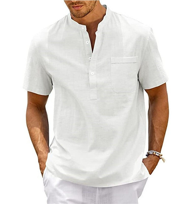 Men's short-sleeve shirt with modern Henley collar and practical chest pocket Lisslune