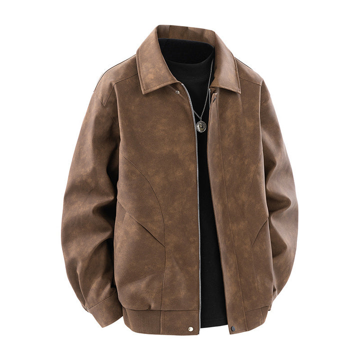 Men's high-quality synthetic leather jacket with modern cut and practical zip pockets Lisslune