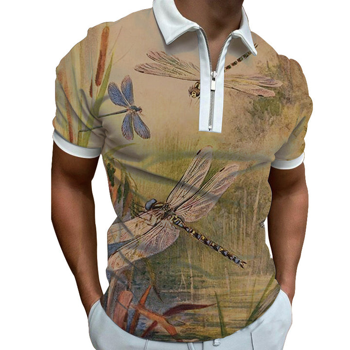 Men's polo shirt with modern graphic pattern and zipper Lisslune