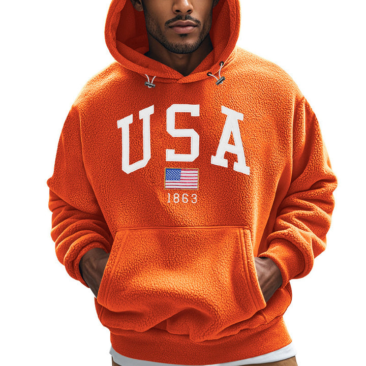 Men's Cozy Fleece Hoodie with USA Print Lisslune