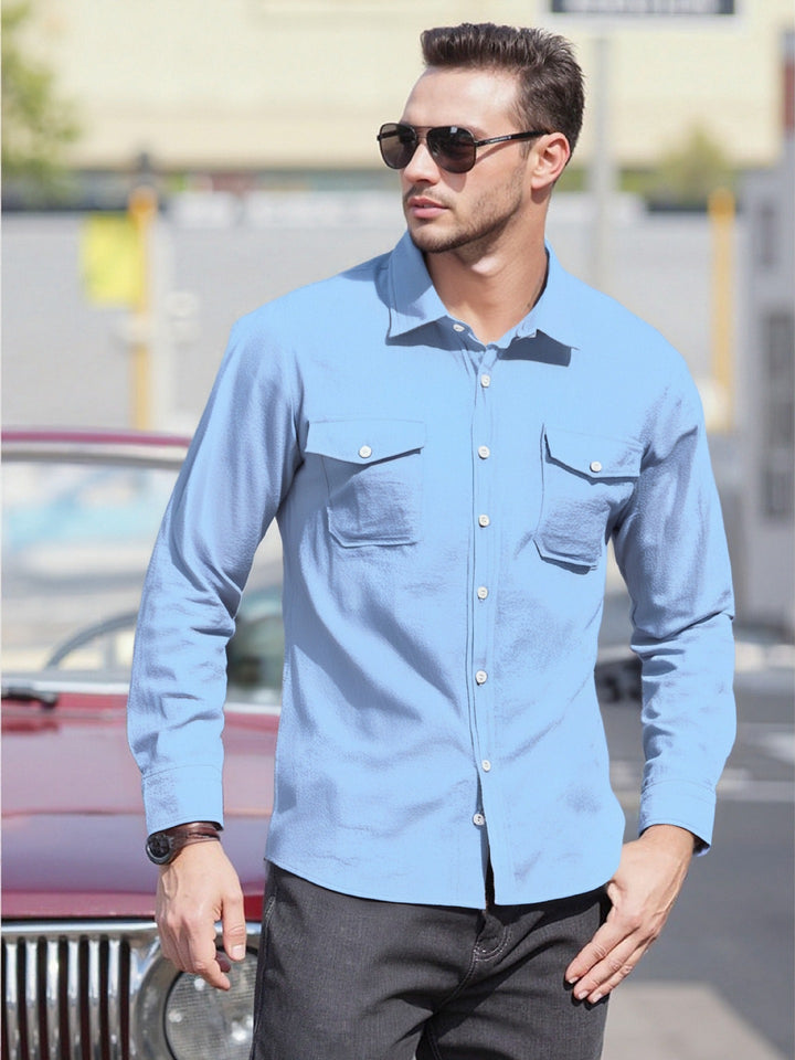 Men's Casual Long Sleeve Shirt with Practical Chest Pockets and Modern Cut Lisslune