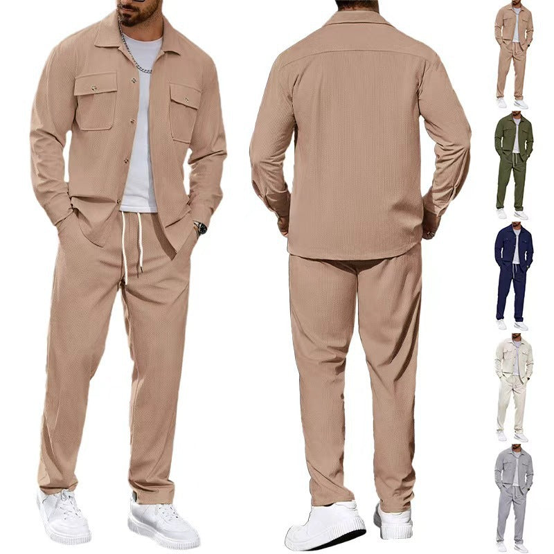 Men's fashionable leisure suit with practical pockets and elastic waistband Lisslune