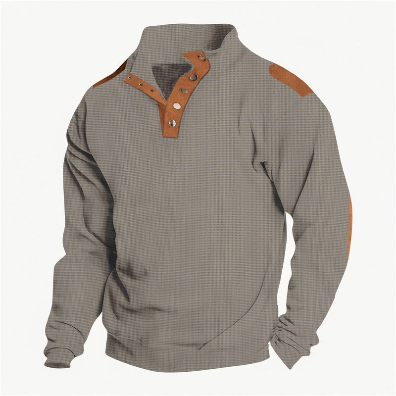 Men's casual sweater with stylish button placket and reinforced shoulders Lisslune