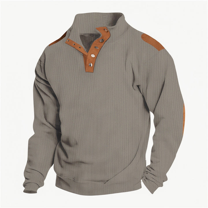Men's casual sweater with stylish button placket and reinforced shoulders Lisslune