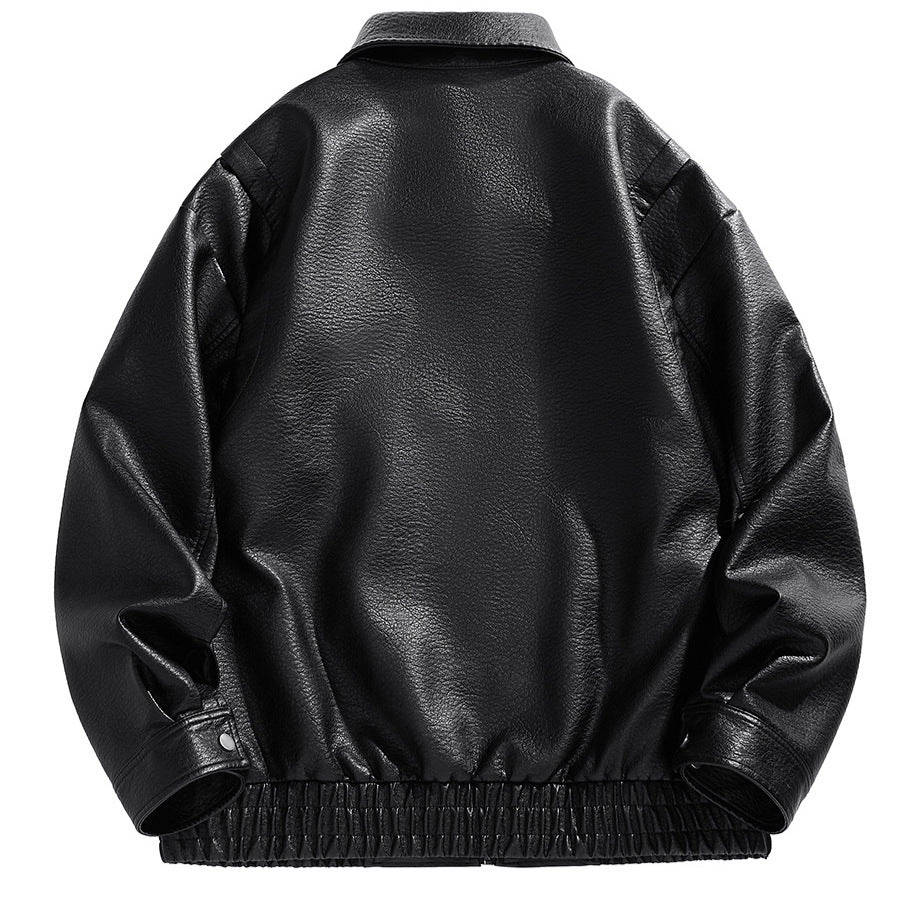 Men's cropped leather jacket with elastic waistband and Lisslune pockets