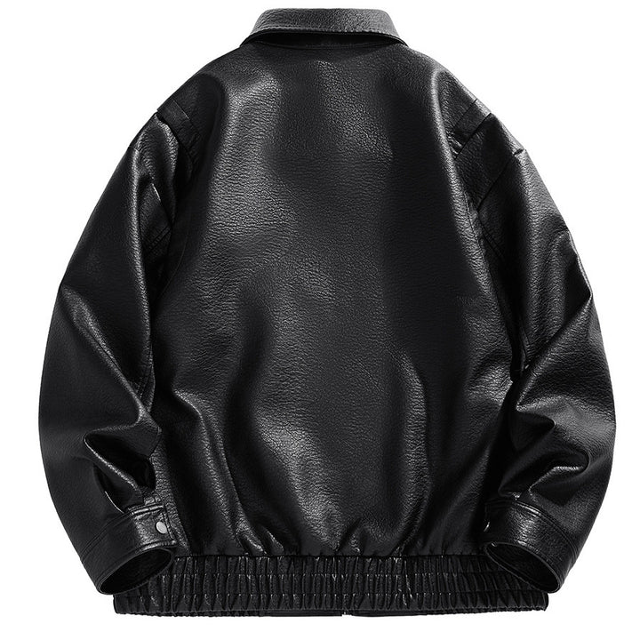 Men's cropped leather jacket with elastic waistband and Lisslune pockets