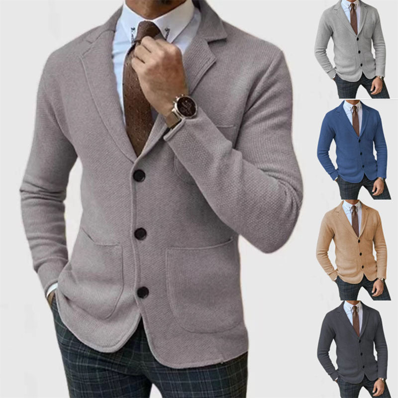 Men's knitted blazer jacket with high pockets and elegant button placket Lisslune