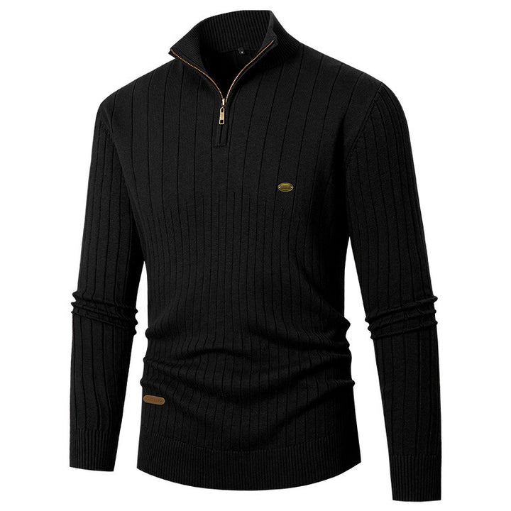 Men's fashionable sweater with zipper and fine rib design Lisslune