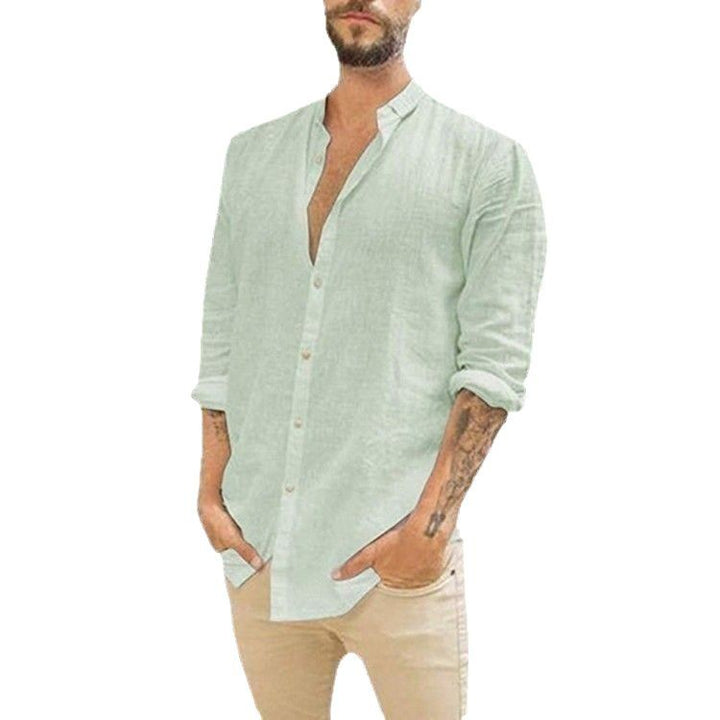 Men's Long Sleeve Shirt with Modern Stand-Up Collar and Textured Design Lisslune