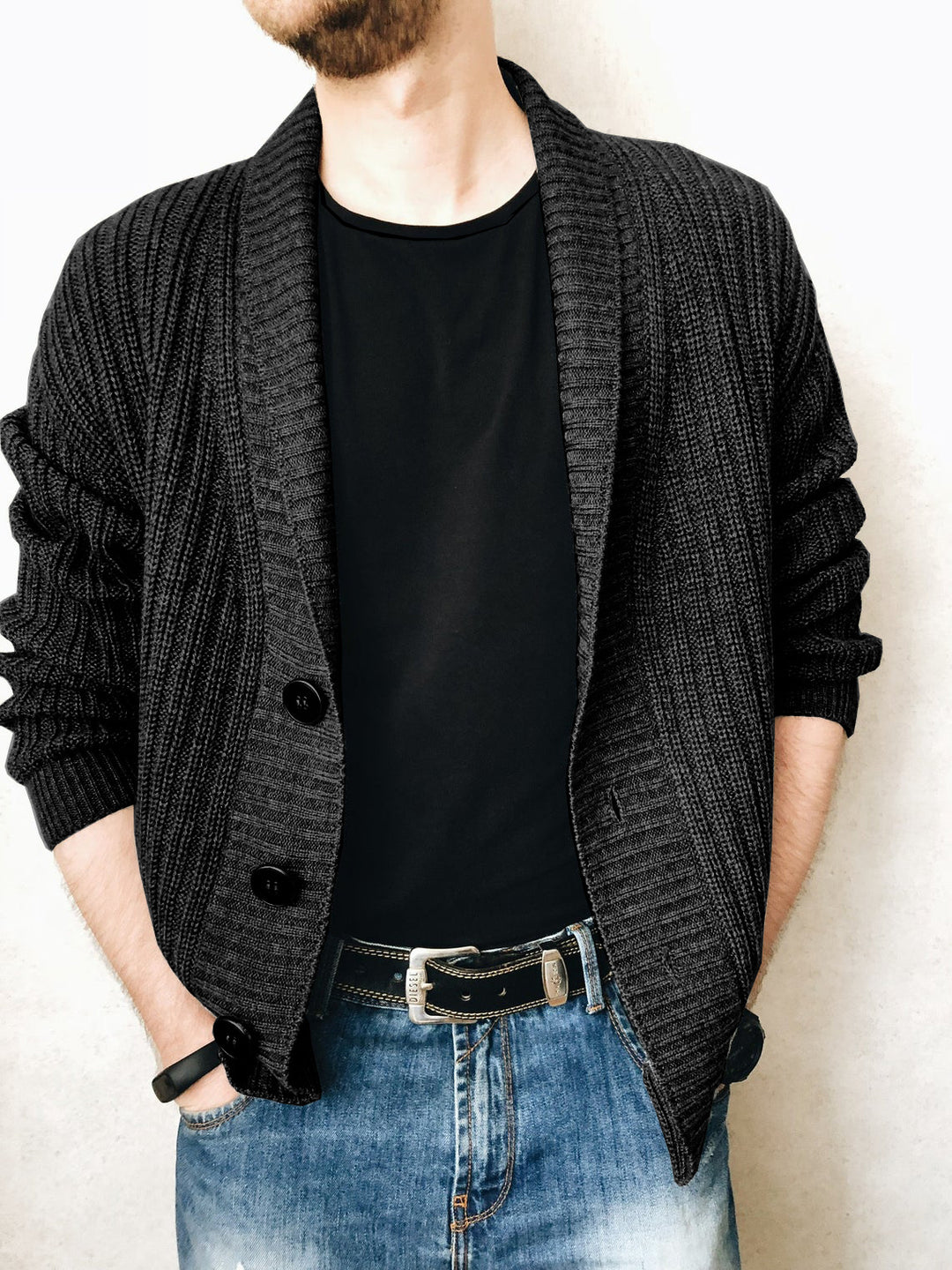 Men's cardigan with deep collar Lisslune