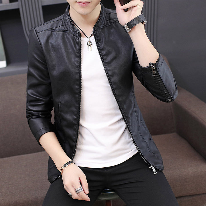 Men's fashion synthetic leather jacket with minimalist accents Lisslune