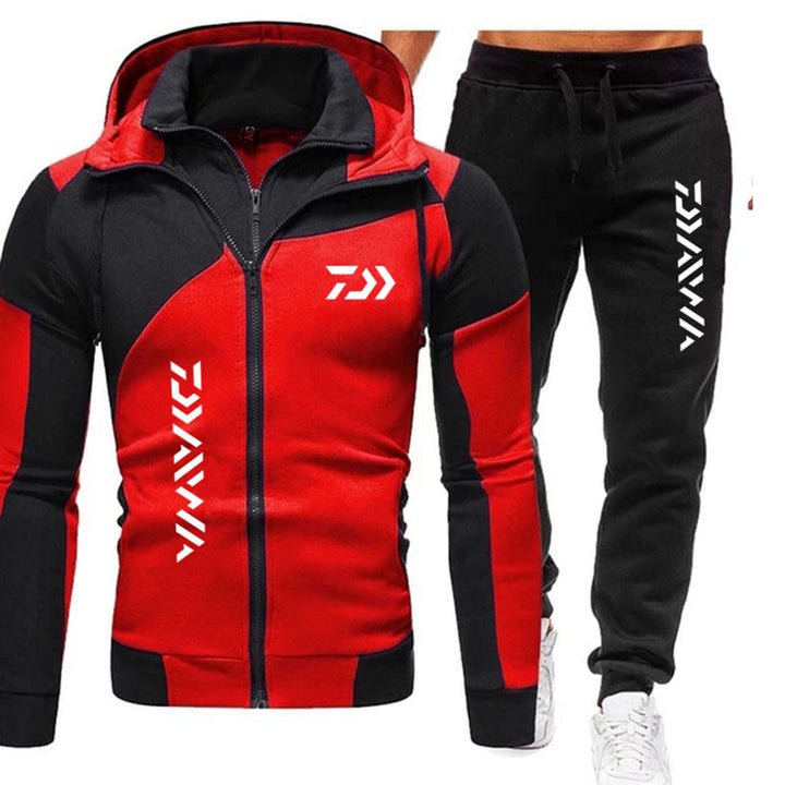 Men's Sporty Fitness Suit Set with Hooded Jacket and Contrasting Pants Lisslune