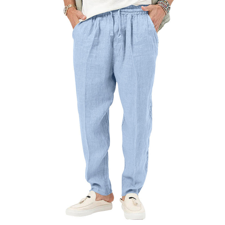 Men's Lightweight Summer Linen Pants with Elastic Waistband and Side Pockets Lisslune