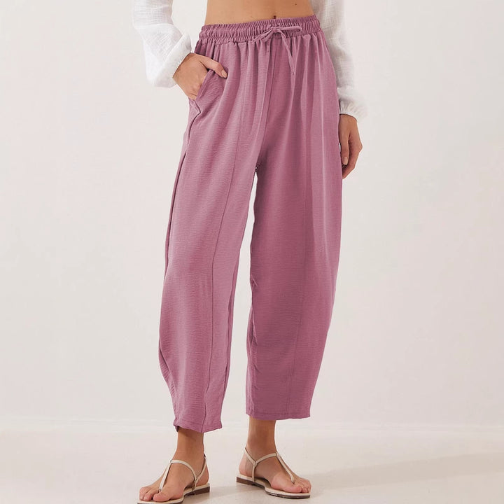 Damen Bequeme, weit geschnittene Sommerhose mit elastischem Bund und seitlichen Taschen Lisslune