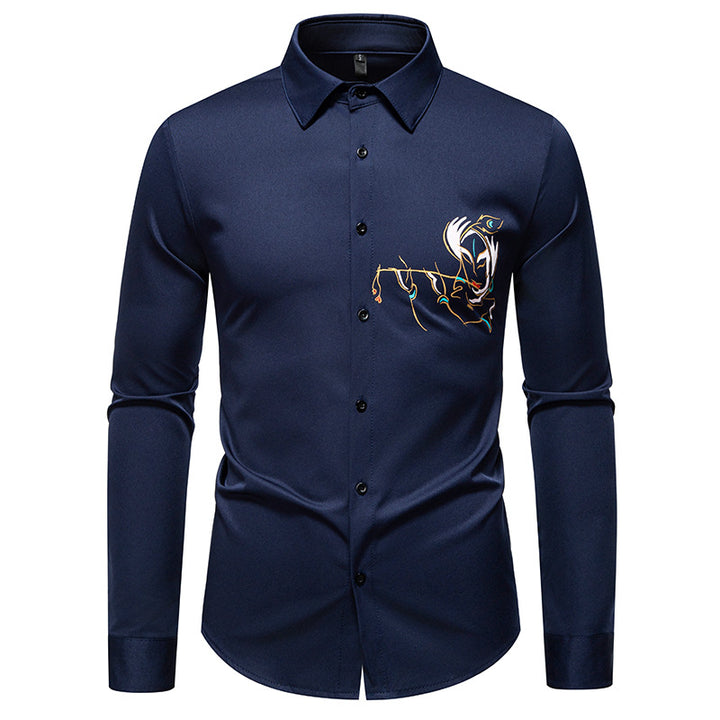 Men's Elegant Long Sleeve Shirt with Creative Embroidery Lisslune