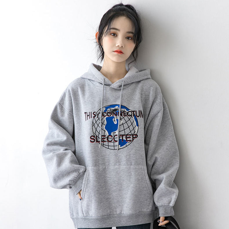 Women's Hoodie with Modern World Map Design Lisslune