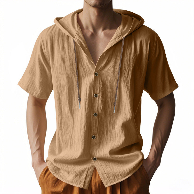 Men's Short Sleeve Shirt with Hood and Fashionable Cut Lisslune