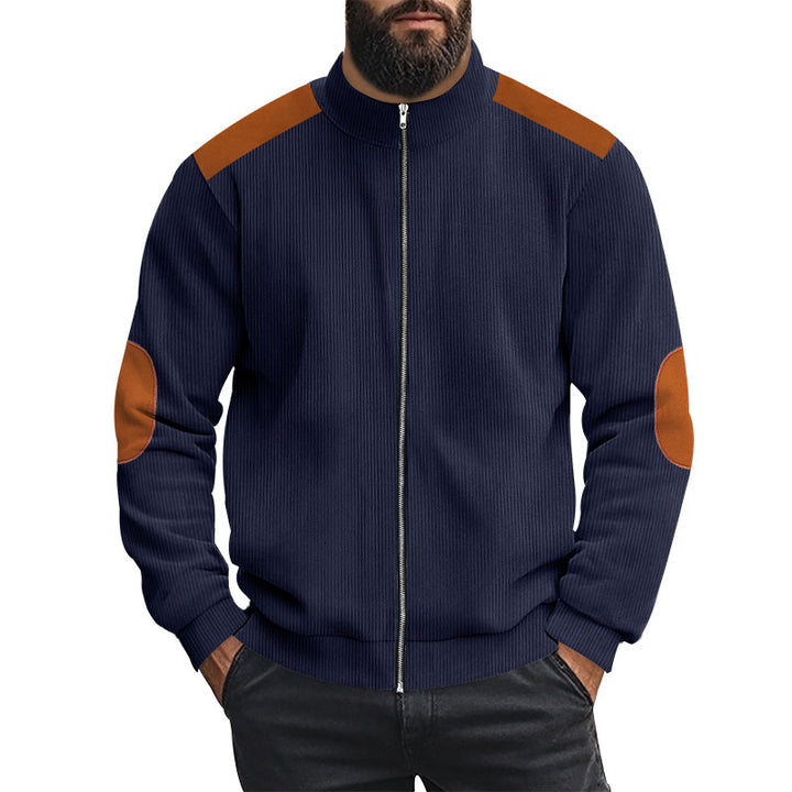 Men's sporty cardigan with contrasting leather appliqués Lisslune
