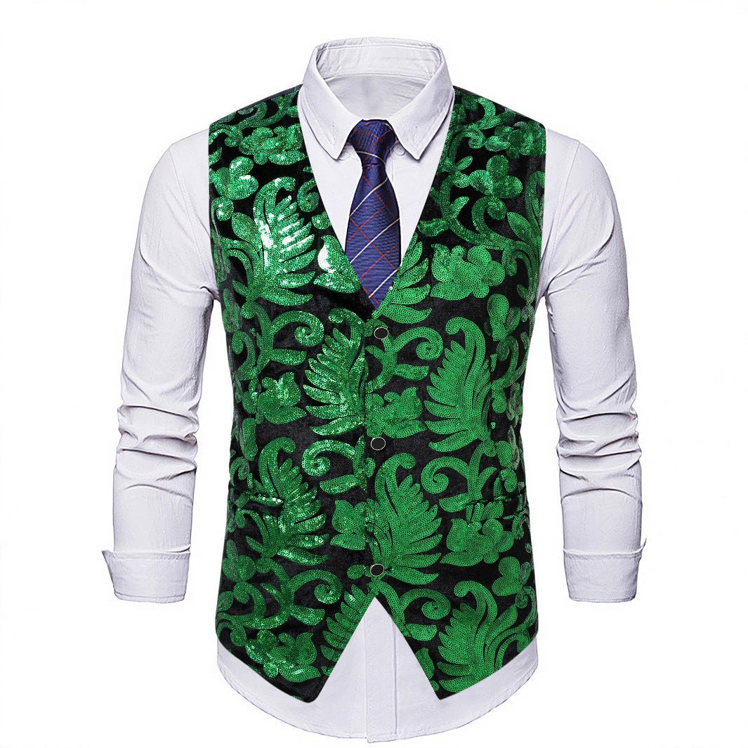 Men's Elegant Sequin Waistcoat with Floral Design Lisslune