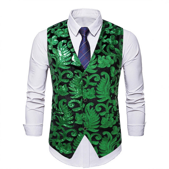 Men's Elegant Sequin Waistcoat with Floral Design Lisslune