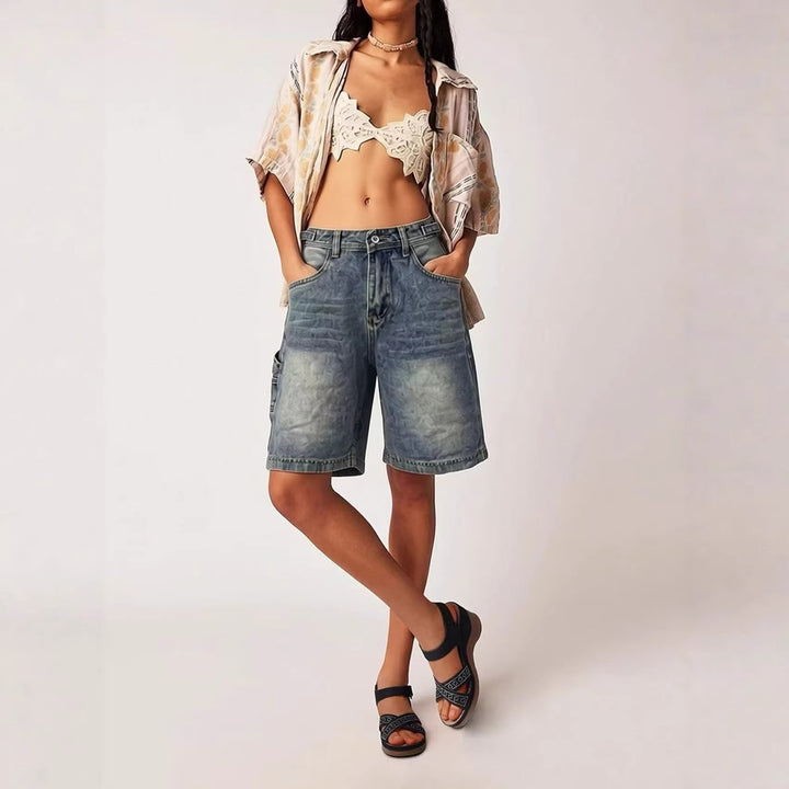 Women's Casual High-Waisted Denim Shorts with Wide Cut Lisslune