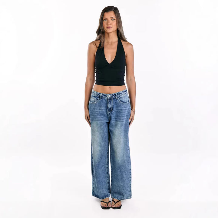 Women's wide-cut jeans with a high waist and casual style Lisslune