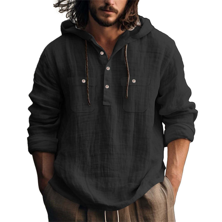 Men's hooded shirt with practical pockets and stylish button placket design Lisslune