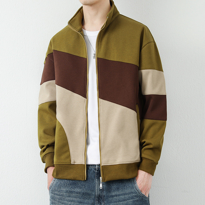 Men's sporty quilted jacket with high collar and stylish color blocks Lisslune