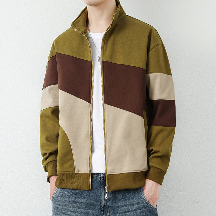 Men's sporty quilted jacket with high collar and stylish color blocks Lisslune