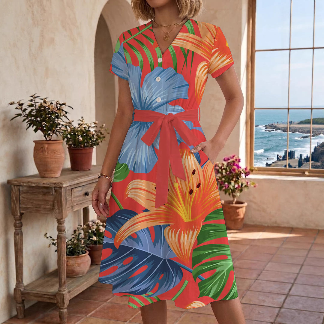 Women's Midi Dress with Floral Accents and Tailored Fit Lisslune