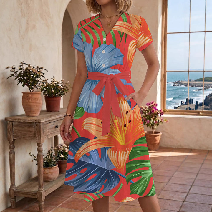 Women's Midi Dress with Floral Accents and Tailored Fit Lisslune